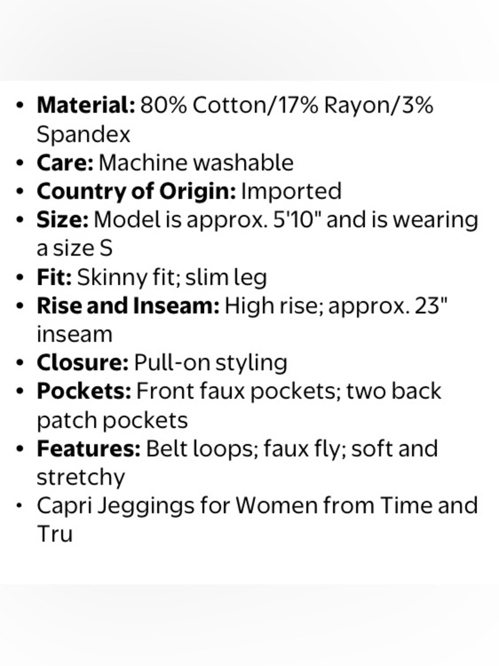 Time and Tru Black Jegging Capris XL 16-20 - Picture 7 of 7